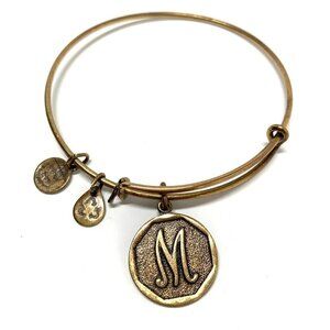 Alex and Ani Initial M Charm Bracelet Gold Finish - Expands 2"- 3.5"